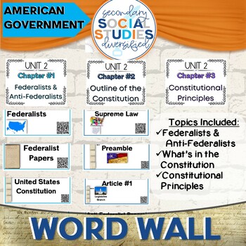 Preview of U.S. Gov Constitutional Principles Federalists Word Wall, Notes, Activities 7-12