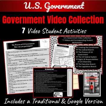 Preview of U.S. Government: 7 Videos & Corresponding Student Worksheets | Distance Learning