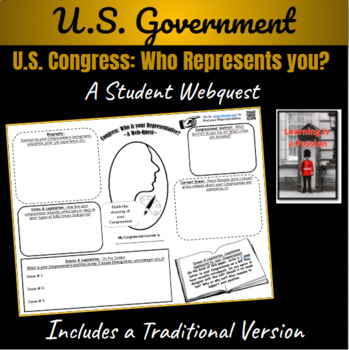 Preview of U.S. Government: Congress | Who Represents YOU? | Web-Quest