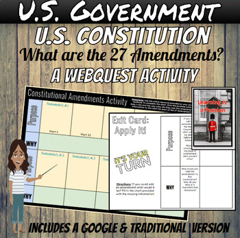 Preview of U.S. Government & History | 27 Amendments | Bill of Rights | Webquest