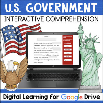 Preview of US Government 3 Branches Interactive Comprehension Google Classroom