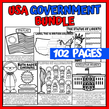 Preview of U.S. Government Unit Study: 102 pages - Coloring pages - Research Projects K-5