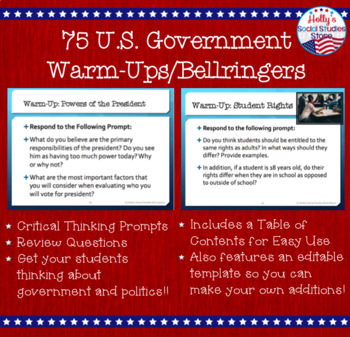 Preview of US Government Warm-Ups (Bellringers)- 1 Semester