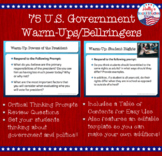 US Government Warm-Ups (Bellringers)- 1 Semester
