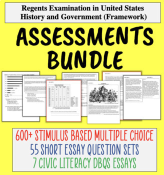 Preview of U.S. HISTORY Assessments Bundle! Stimulus Based M/C, Document Sets, DBQ Essays