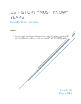 Preview of U.S. History 1877-Present  Must Know Years STAAR EOC Prep