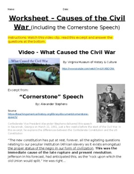 causes of the civil war worksheet teaching resources tpt