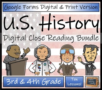 Preview of American History Close Reading Activity Bundle Digital & Print | 3rd & 4th Grade