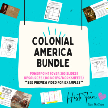 Preview of 13 Colonies and Colonial America PowerPoint, Guided Notes, and Activities