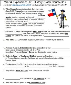 crash course u s history 17 war expansion worksheet by danis marandis