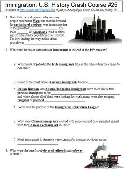 crash course u s history 25 immigration worksheet by danis marandis