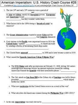 Preview of Crash Course U.S. History #28 (American Imperialism) worksheet