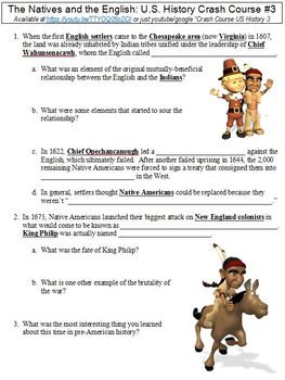 crash course u s history 3 the natives and the english worksheet