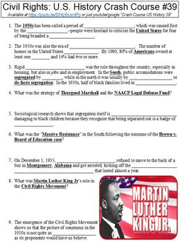 Preview of Crash Course U.S. History #39 (Civil Rights) worksheet