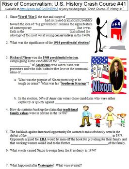 crash course u s history 41 rise of conservatism worksheet tpt