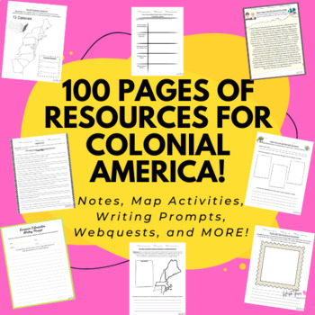 Preview of 13 Colonies and Colonial America Notes, Maps, Activities, Quiz, & More!