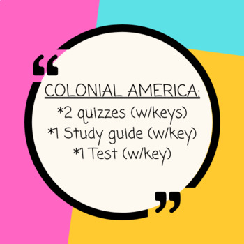 Preview of U.S. History: European Colonization Quiz, Study Guide, and Test (with keys)