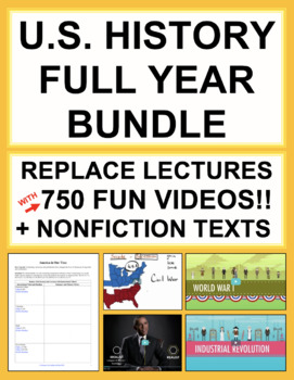 Preview of U.S. History Full Year Bundle Instructional Videos, Nonfiction Texts + Timeline