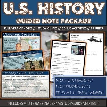 Preview of U.S. History Guided Notes  (Full Year / Study Guides/ Exams / Activities )