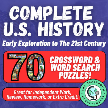 Preview of U.S. History - Crossword and Word Search Puzzles - 70 NO PREP Activities!