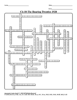 U S History STAAR Crossword Puzzle Ch 18: The Roaring Twenties 1920