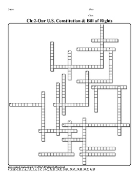 U S History STAAR Crossword Puzzle Ch 2: Our U S Constitution Bill