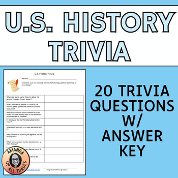 Preview of U.S. History Trivia Middle School Teambuilding Academic Team Quiz Bowl