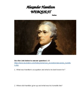 Preview of U.S. History Webquest Activity; American Revolution; Alexander Hamilton