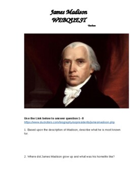 Preview of U.S. History Activity; Webquest; American Revolution; Presidents - James Madison