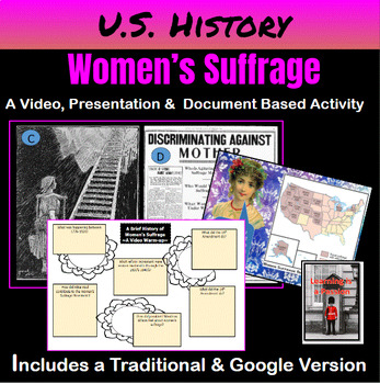 Preview of US History | 19th Amendment | Women's Suffrage Video & Document Based Activity