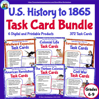 Preview of U.S. History to 1865 Bundle: Task Cards, Study Guides, & Editable Assessments