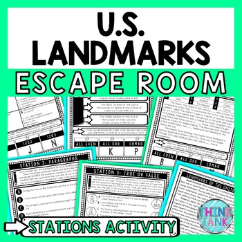 Preview of U.S. Landmarks Escape Room Stations - Reading Comprehension Activity