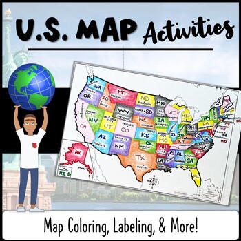 Preview of U.S. Map Coloring Activities! (States & Capitals, Physical Features, 5 Regions)