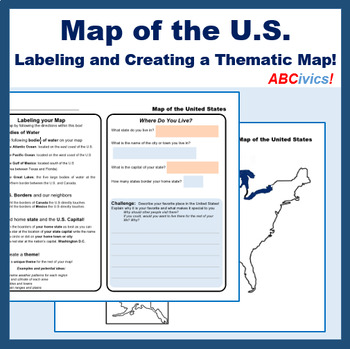Preview of U.S. Map Labeling Basic Geography Activity: ABCivics!