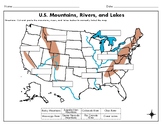 U.S. Map Mountains Rivers and Lakes Geography Activity