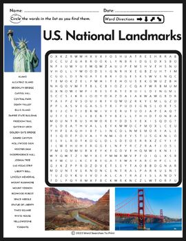 Preview of U.S. National Landmarks Word Search Puzzle