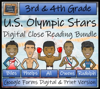 Preview of U.S. Olympic Stars Close Reading Bundle Digital & Print | 3rd & 4th Grade