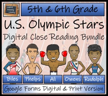 Preview of U.S. Olympic Stars Close Reading Bundle Digital & Print | 5th & 6th Grade