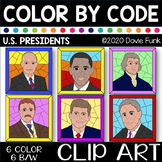 U. S. PRESIDENTS Color by Number or Code Clip Art