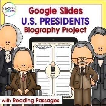 Preview of U.S. PRESIDENTS DAY Biography Research Project & READING PASSAGES Google Slides 