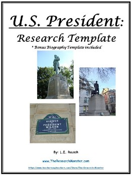 Preview of U.S. President and Biography Research Template EDITABLE
