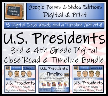 Preview of Presidents Timeline & Close Reading Bundle Digital & Print | 3rd & 4th Grade