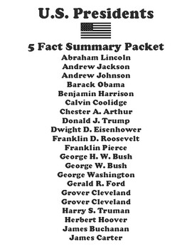 Preview of U.S. Presidents "5 FACT" Summary Assignment (45 Total)