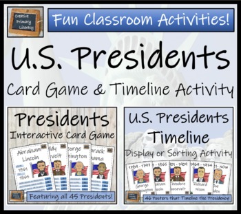 Preview of American Presidents Trading Cards Game & Timeline Activity