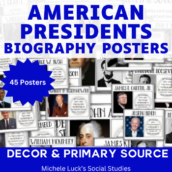 Preview of U.S. Presidents Classroom Posters Bulletin Board Wall Decor Set