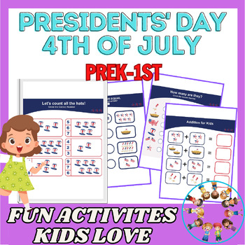 Preview of U.S Presidents’ Day Fun Activities, Election, 4th of July Math & Literacy