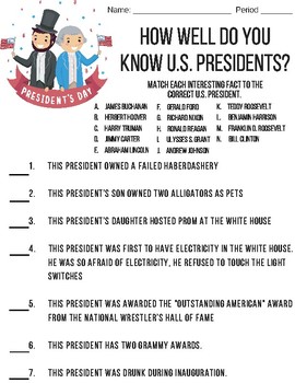U.S. Presidents trivia worksheet