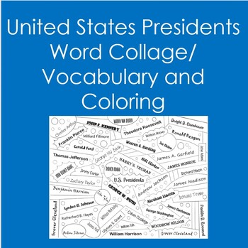 Preview of U.S. Presidents Word Collage (Coloring, Social Studies, History, Government)
