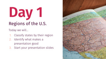 Preview of U.S. Regions Geography Presentation Project Thematic Unit Teen/Highschool ESL