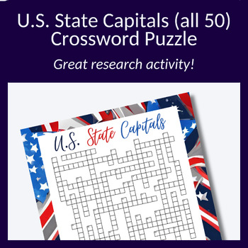 U S State Capital crossword puzzle including all 50 states TPT